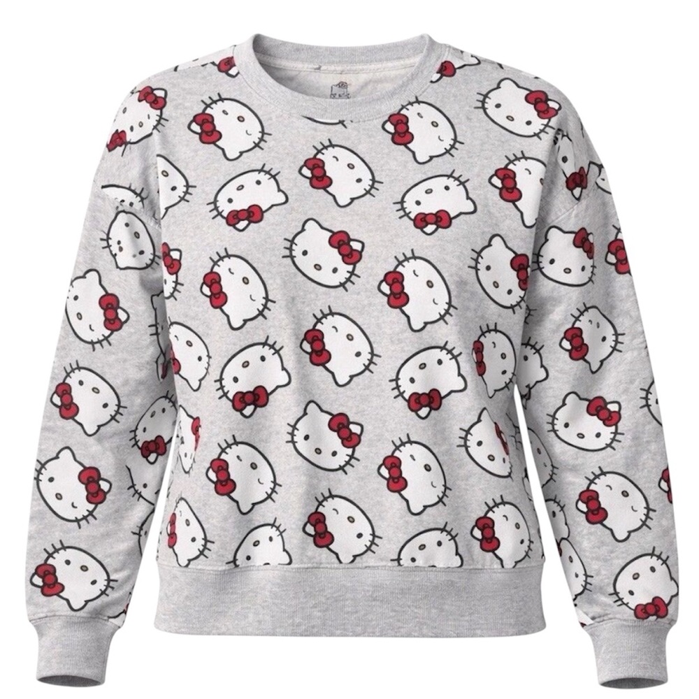 Sanrio Hello Kitty All Over Patterned Gray Crew Neck Pullover Sweatshirt Size XL